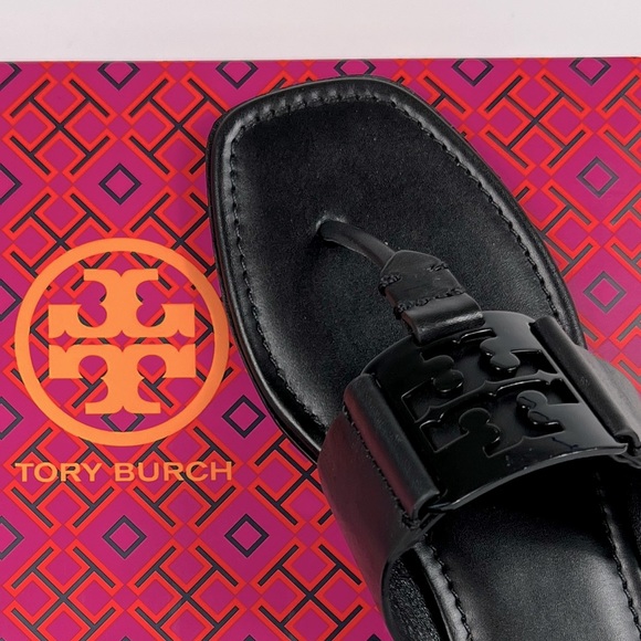 Tory Burch Black Logo Thong Sandal NIB - Picture 3 of 9